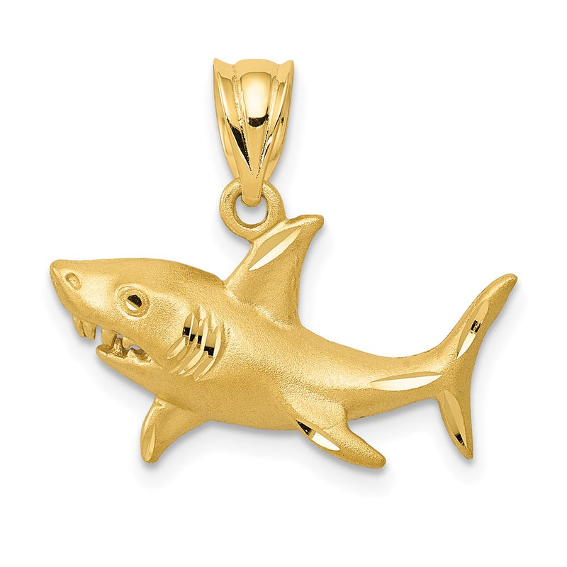 14k Yellow Gold Satin Diamond-Cut Shark Pendant
