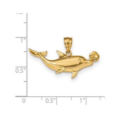 14k Yellow Gold Polished & Diamond-cut Dolphin w/Ball Pendant