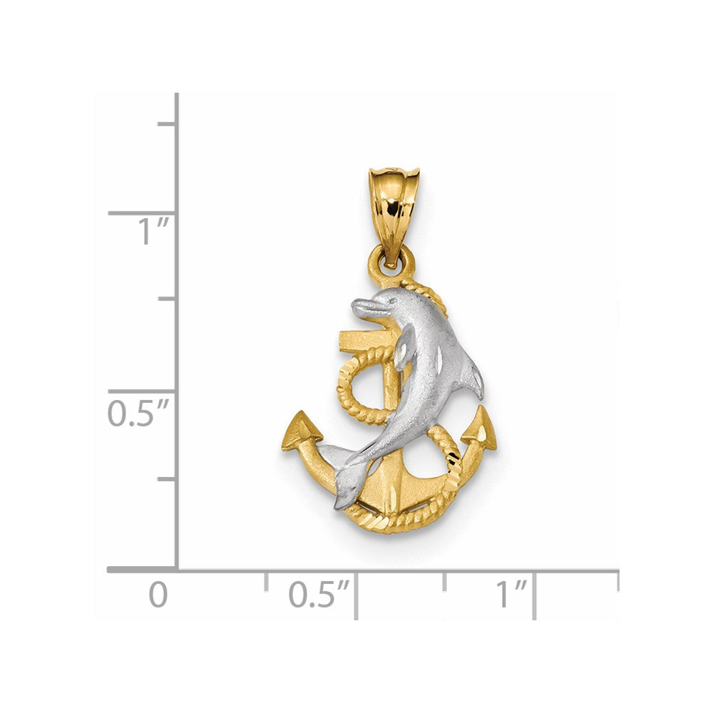 14k Yellow & Rhodium Gold w/White Rhodium Satin D/C Dolphin & Anchor Pendant