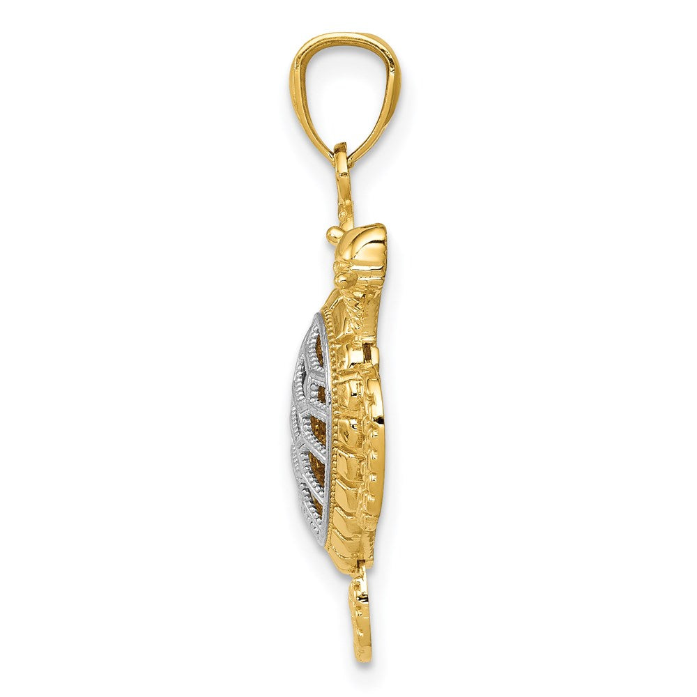 14k Yellow & Rhodium Gold with White Rhodium Polished Moveable Legs Sea Turtle Pendant