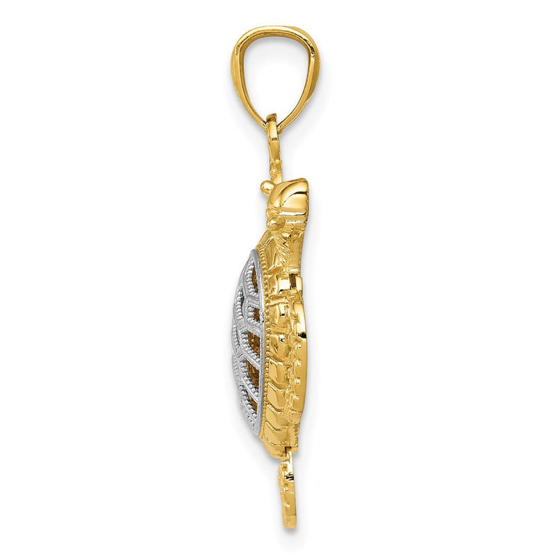 14k Yellow & Rhodium Gold with White Rhodium Polished Moveable Legs Sea Turtle Pendant