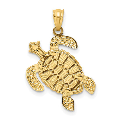 14k Yellow & Rhodium Gold with White Rhodium Polished Moveable Legs Sea Turtle Pendant
