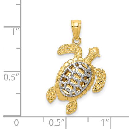 14k Yellow & Rhodium Gold with White Rhodium Polished Moveable Legs Sea Turtle Pendant