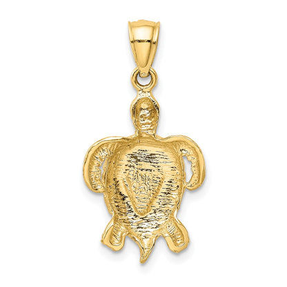 14k Yellow Gold Polished Created Blue Opal Turtle Pendant
