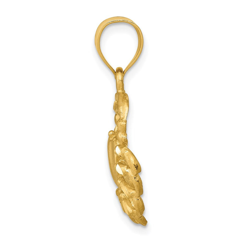 14k Yellow Gold Satin Diamond-cut Crab Pendant
