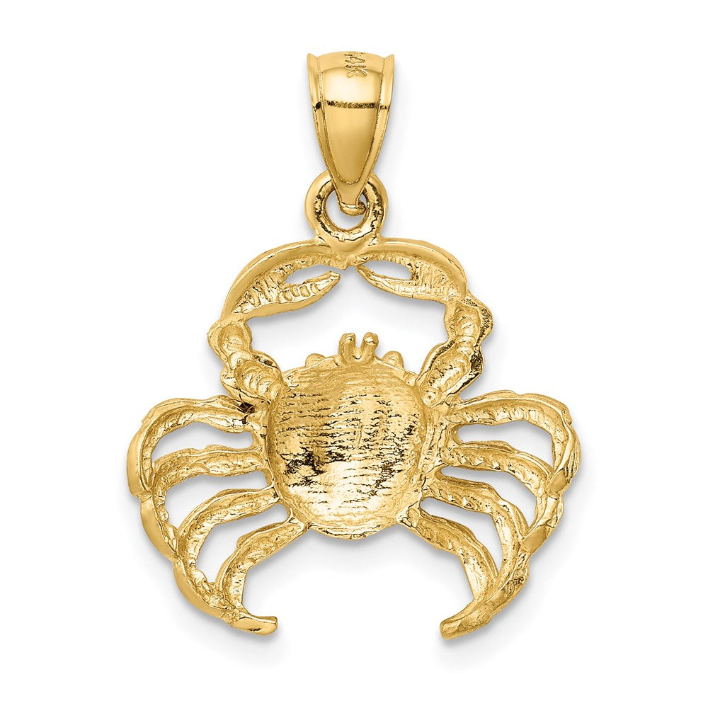 14k Yellow Gold Satin Diamond-cut Crab Pendant