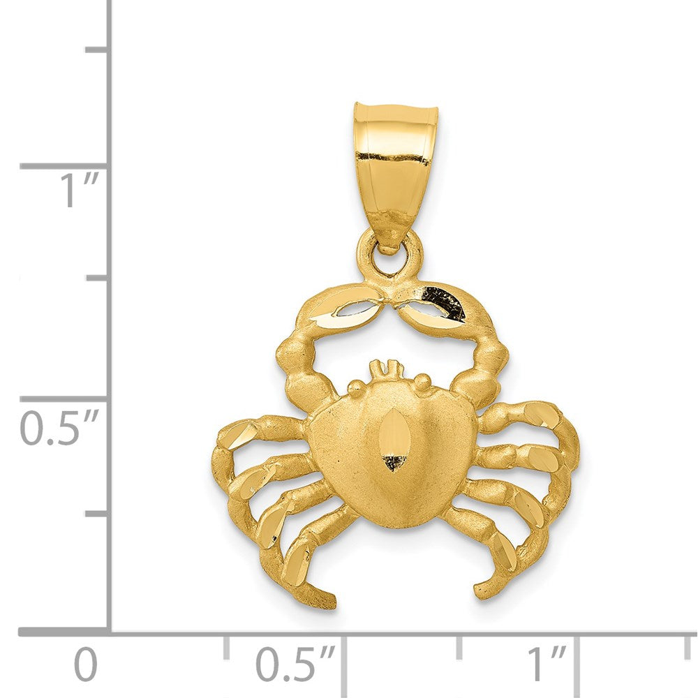 14k Yellow Gold Satin Diamond-cut Crab Pendant