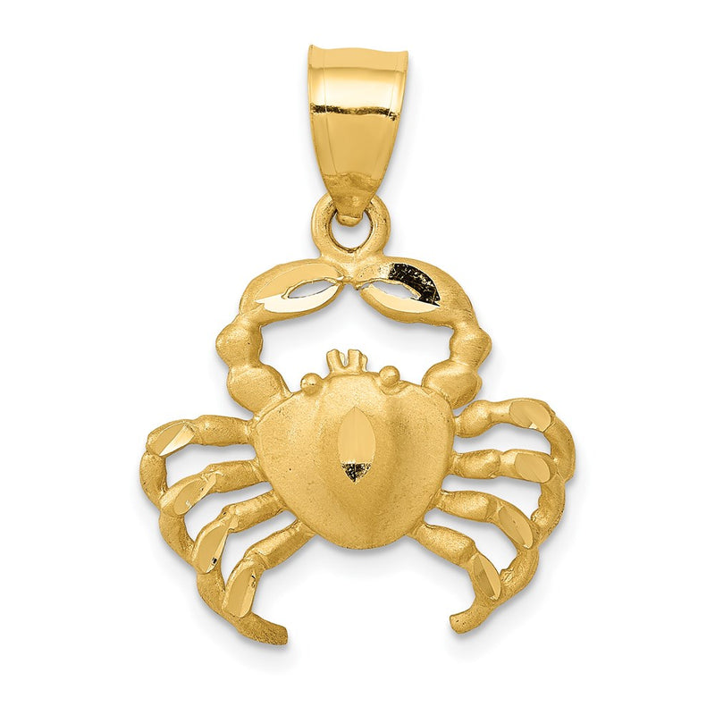 14k Yellow Gold Satin Diamond-cut Crab Pendant