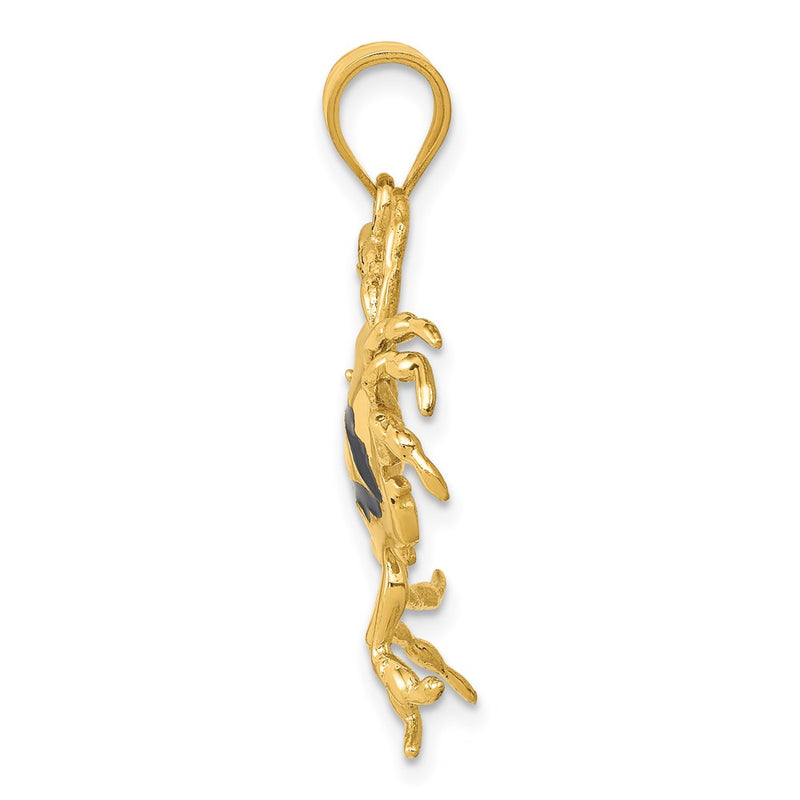 14k Yellow Gold Polished with Blue Enamel Crab Pendant