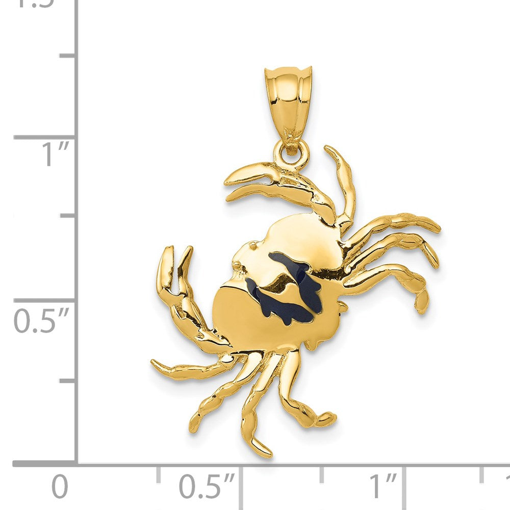 14k Yellow Gold Polished with Blue Enamel Crab Pendant