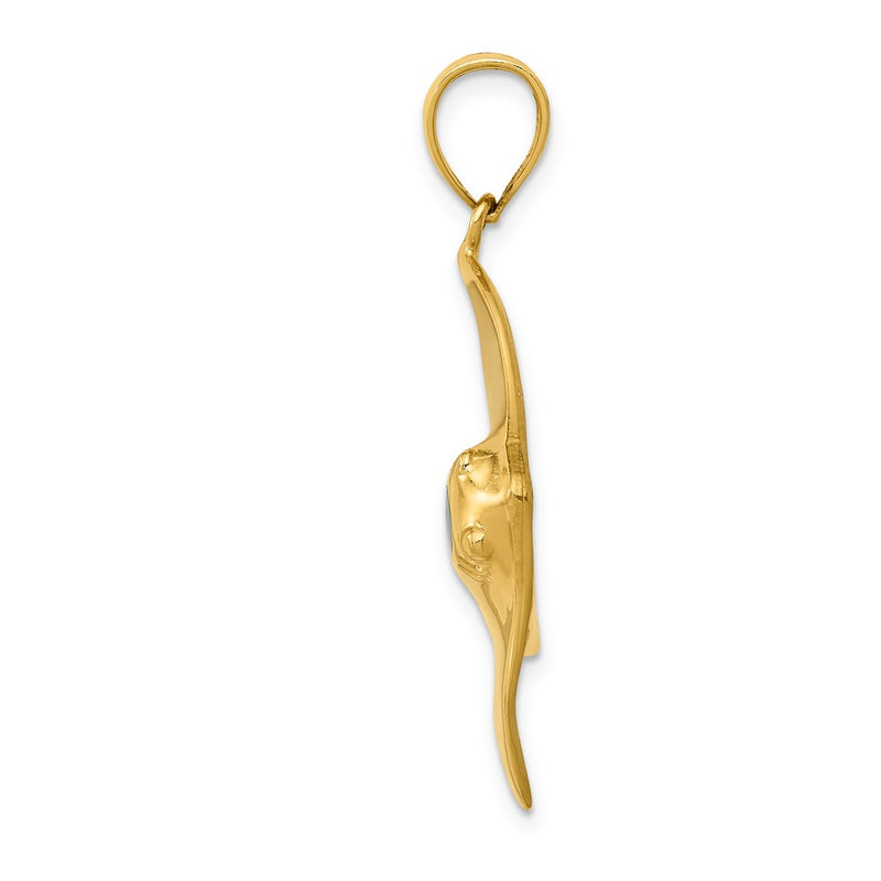 14k Yellow Gold Polished w/Created Blue Opal Stingray Pendant