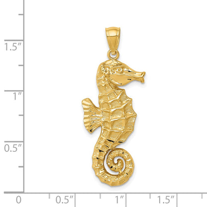 14k Yellow Gold Diamond-cut Polished Seahorse Pendant