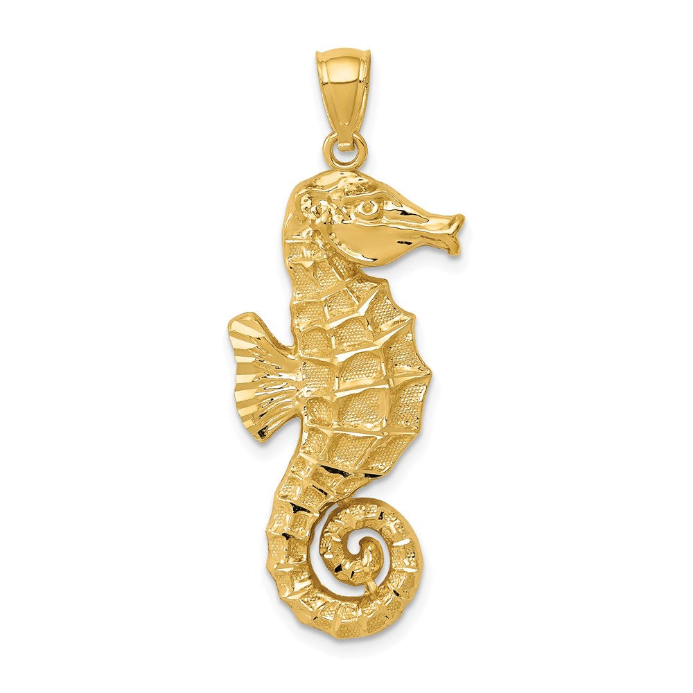 14k Yellow Gold Diamond-cut Polished Seahorse Pendant