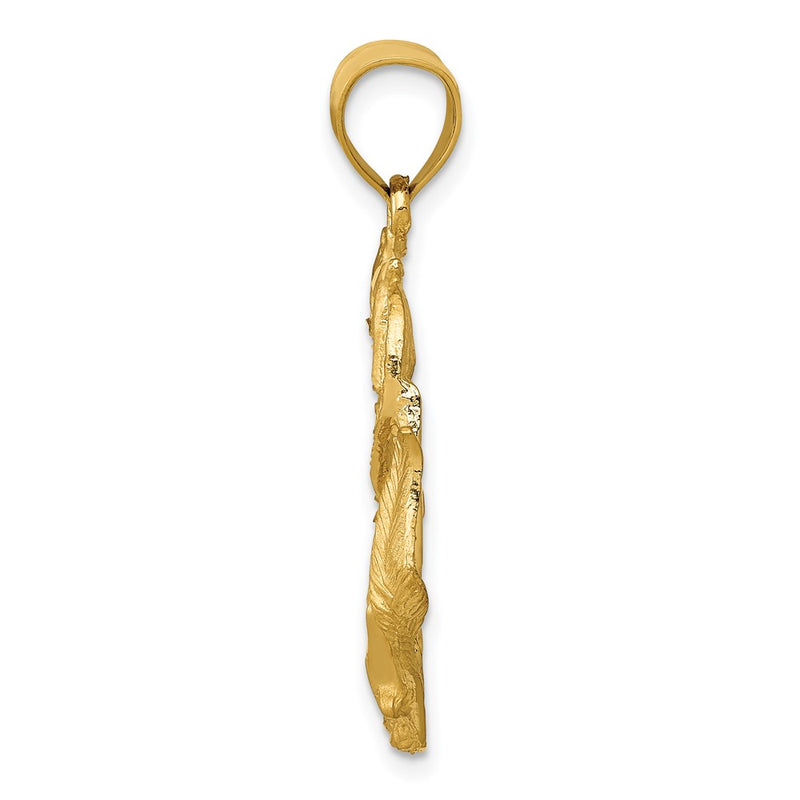 14k Yellow Gold Polished Diamond-cut Seahorse with Shell Pendant