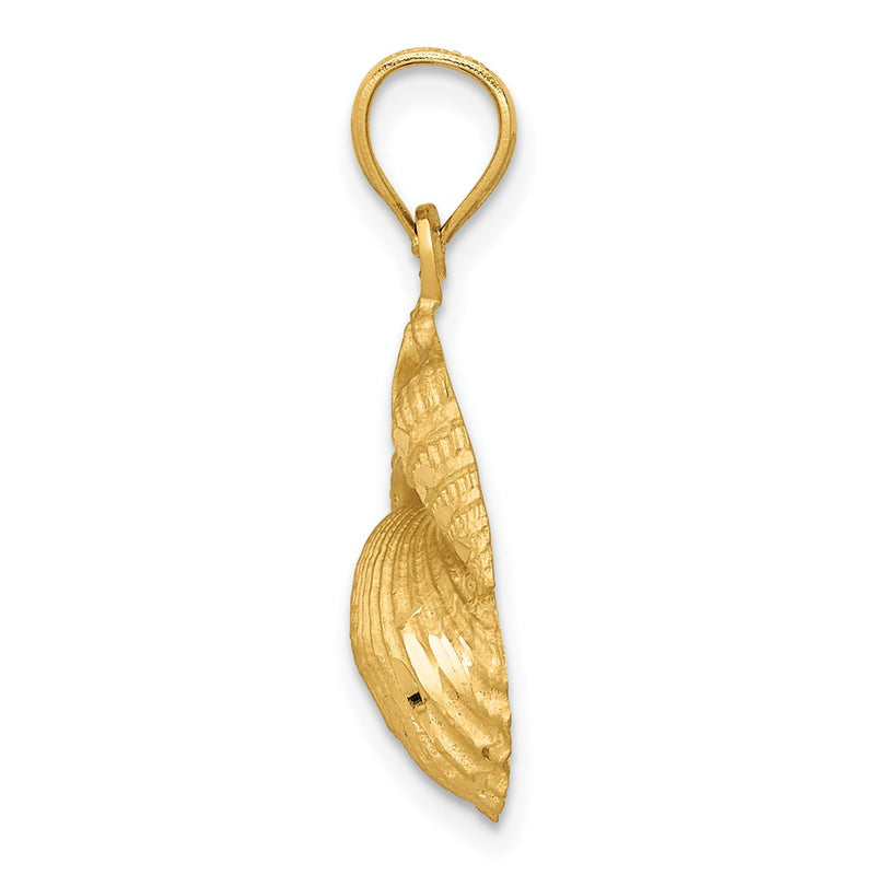 14k Yellow Gold Satin Diamond-cut Shell Pendant