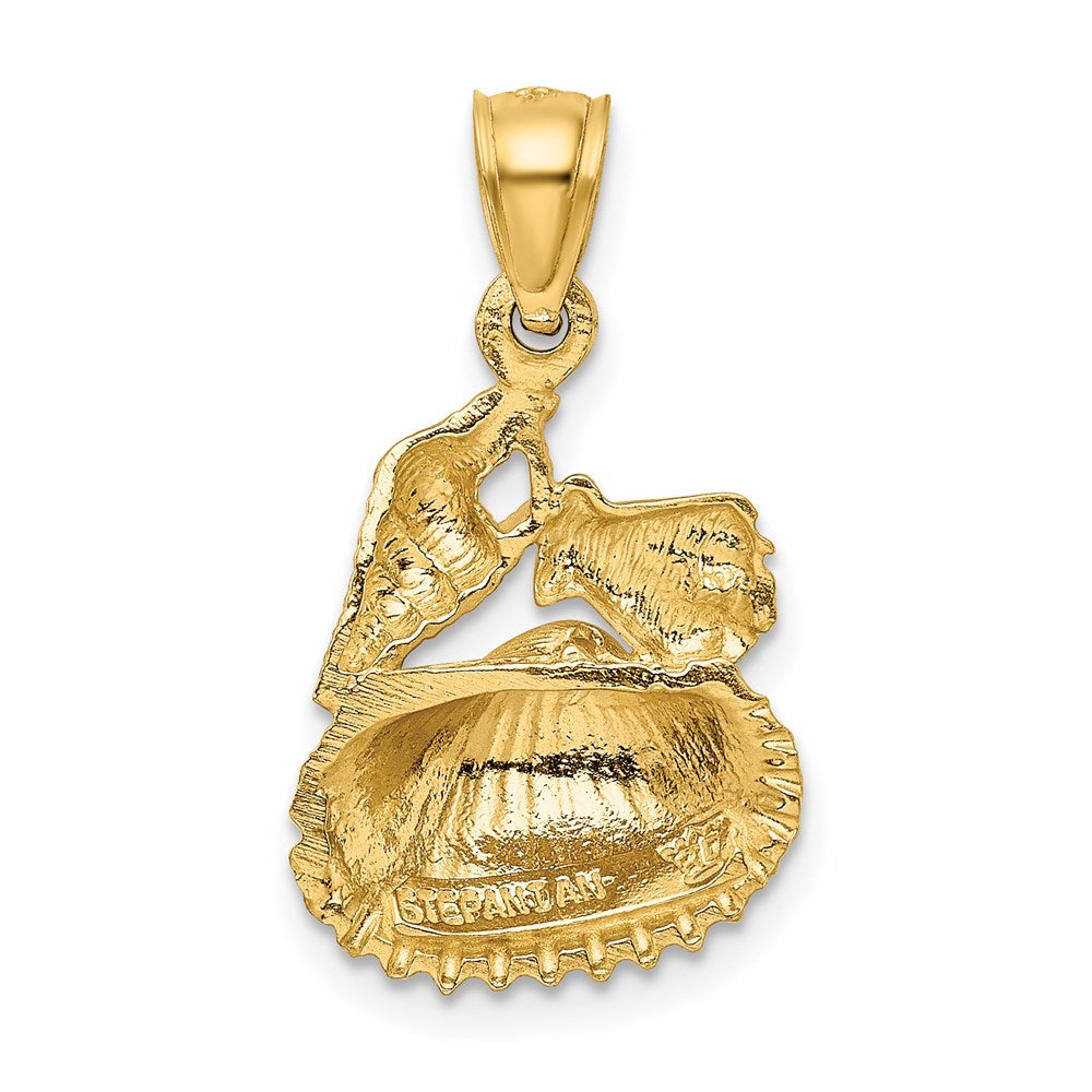 14k Yellow Gold Satin Diamond-cut Shell Pendant
