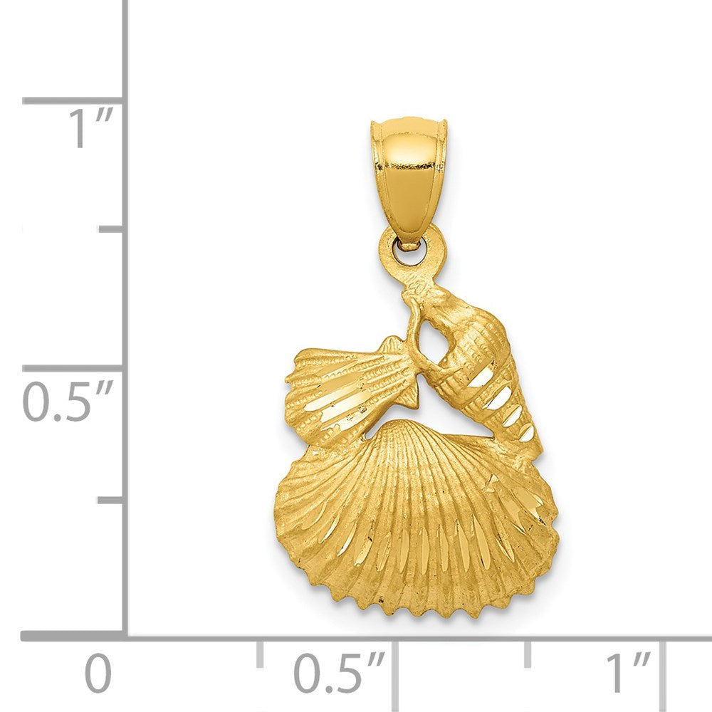 14k Yellow Gold Satin Diamond-cut Shell Pendant