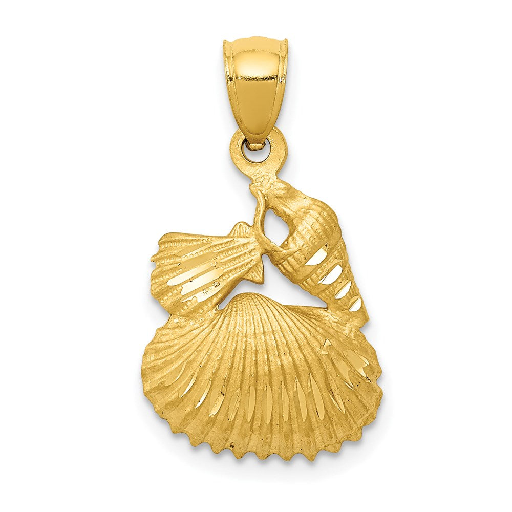 14k Yellow Gold Satin Diamond-cut Shell Pendant