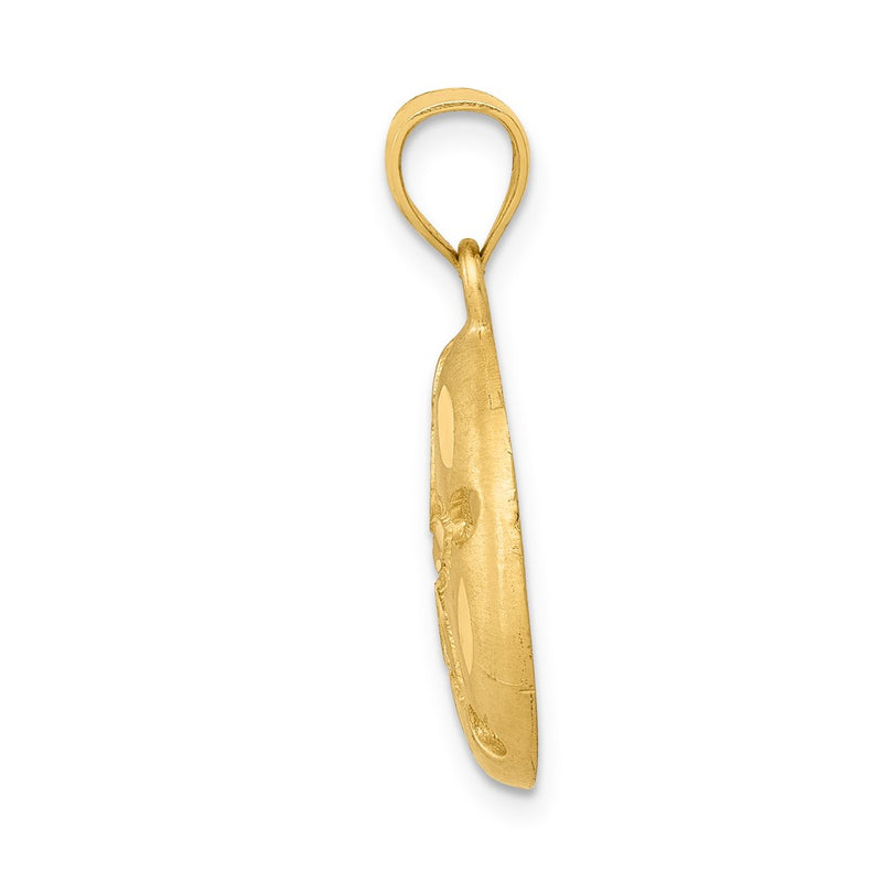 14k Yellow Gold Satin Diamond-cut Sand Dollar Cut-out Pendant