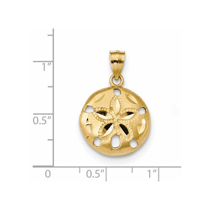 14k Yellow Gold Satin Diamond-cut Sand Dollar Cut-out Pendant