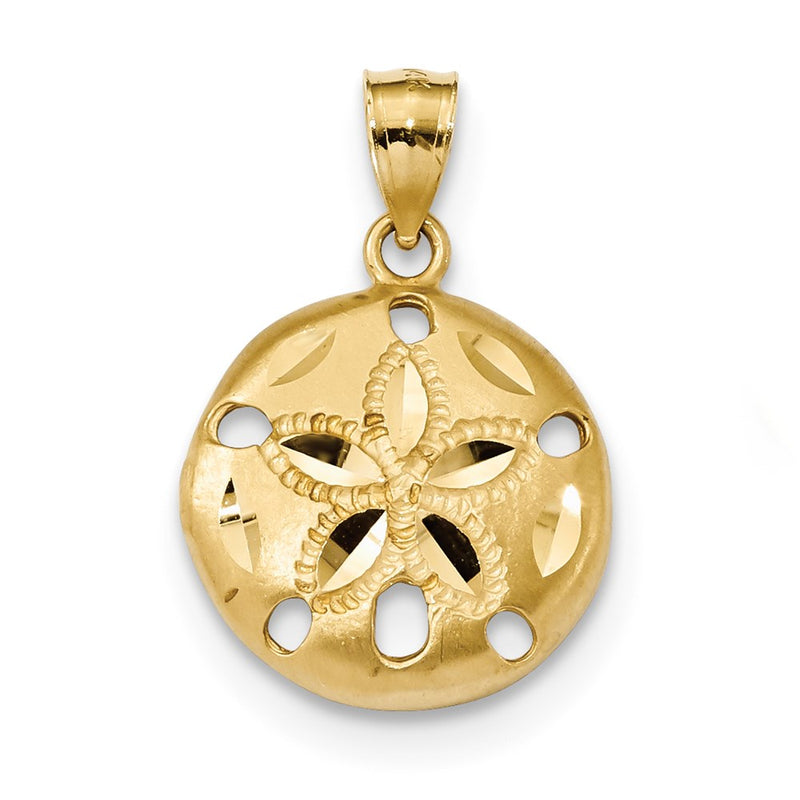 14k Yellow Gold Satin Diamond-cut Sand Dollar Cut-out Pendant