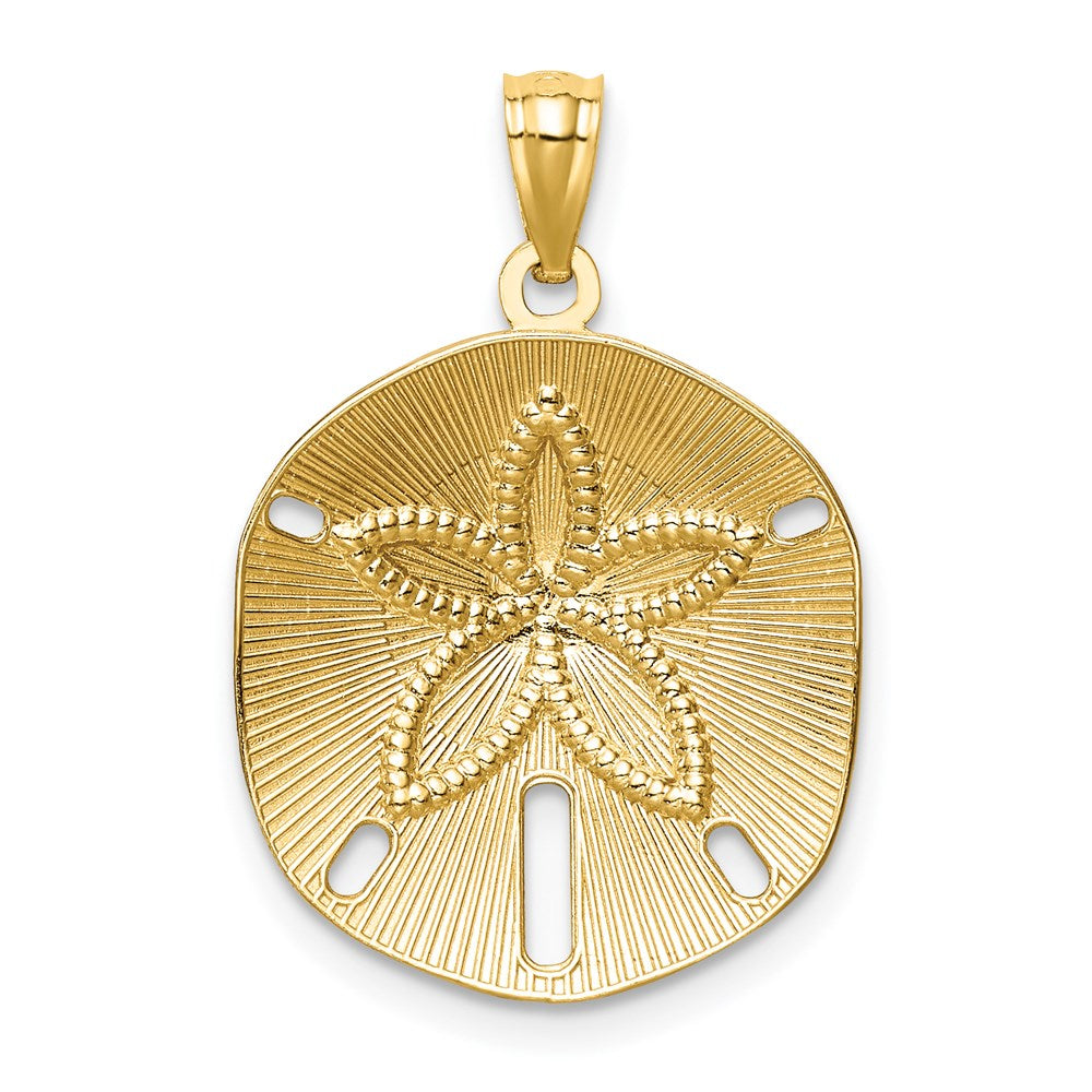 14k Yellow Gold Satin Diamond-cut Sand Dollar Pendant