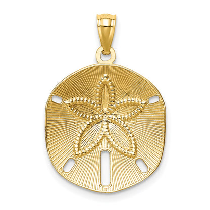 14k Yellow Gold Satin Diamond-cut Sand Dollar Pendant