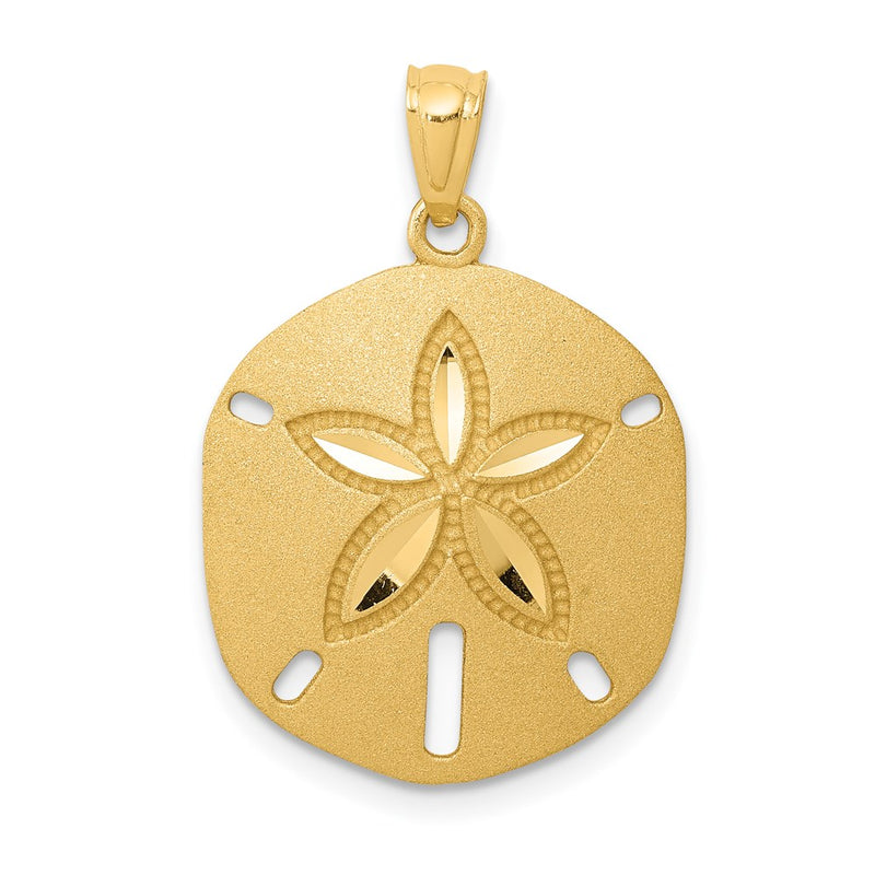 14k Yellow Gold Satin Diamond-cut Sand Dollar Pendant
