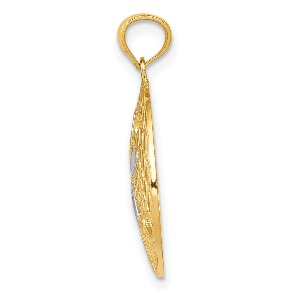 14k Yellow & Rhodium Gold with White Rhodium Diamond-cut Polished Sand Dollar Pendant