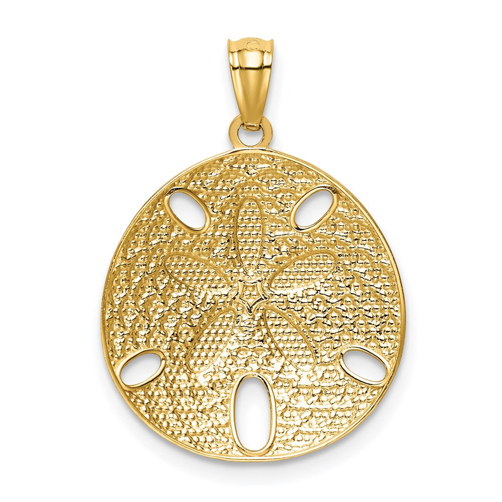 14k Yellow & Rhodium Gold with White Rhodium Diamond-cut Polished Sand Dollar Pendant