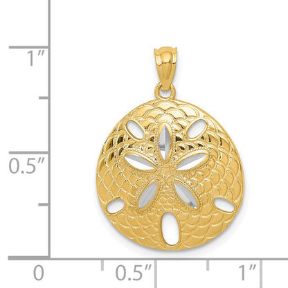 14k Yellow & Rhodium Gold with White Rhodium Diamond-cut Polished Sand Dollar Pendant