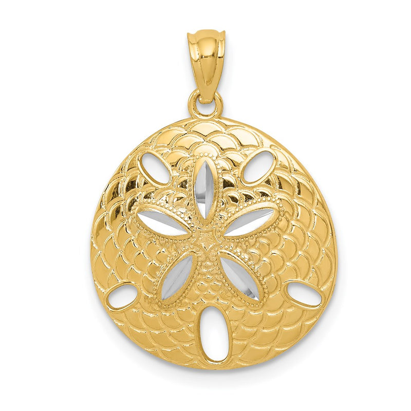 14k Yellow & Rhodium Gold with White Rhodium Diamond-cut Polished Sand Dollar Pendant