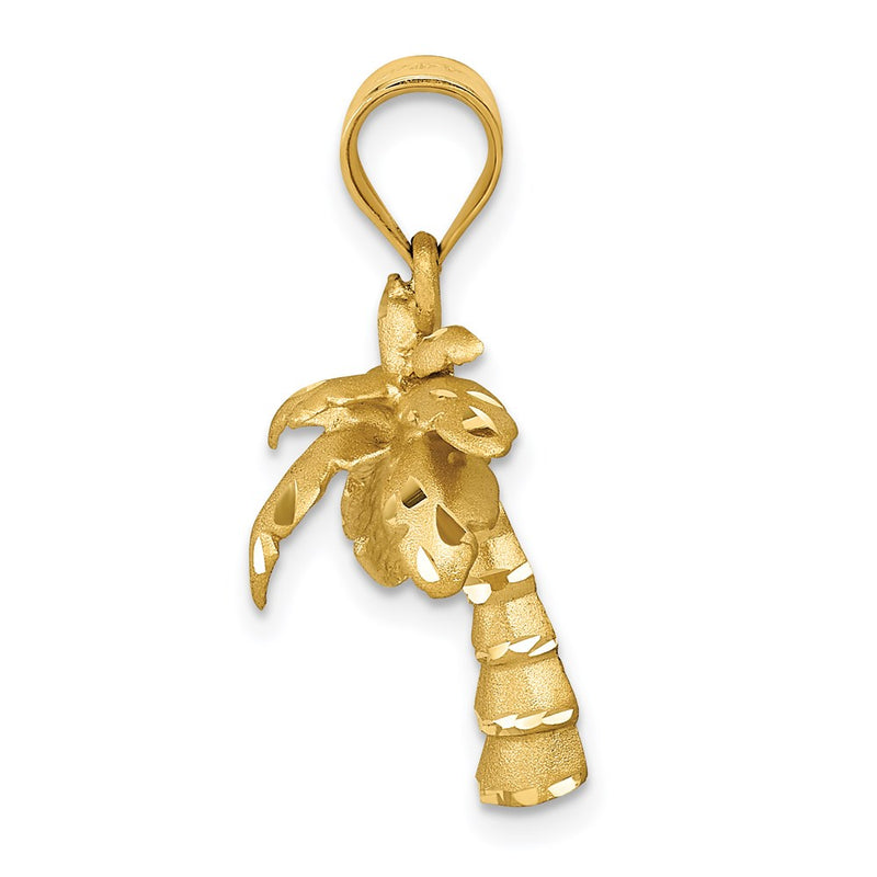 14k Yellow Gold Satin & Diamond-cut Palm Tree Pendant