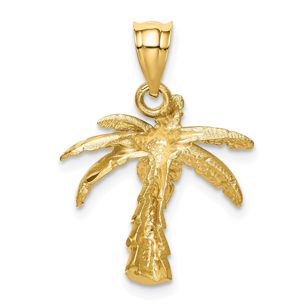 14k Yellow Gold Satin & Diamond-cut Palm Tree Pendant