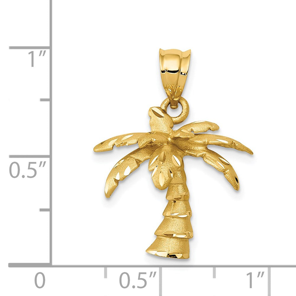 14k Yellow Gold Satin & Diamond-cut Palm Tree Pendant