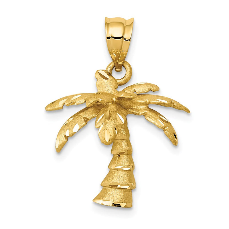 14k Yellow Gold Satin & Diamond-cut Palm Tree Pendant