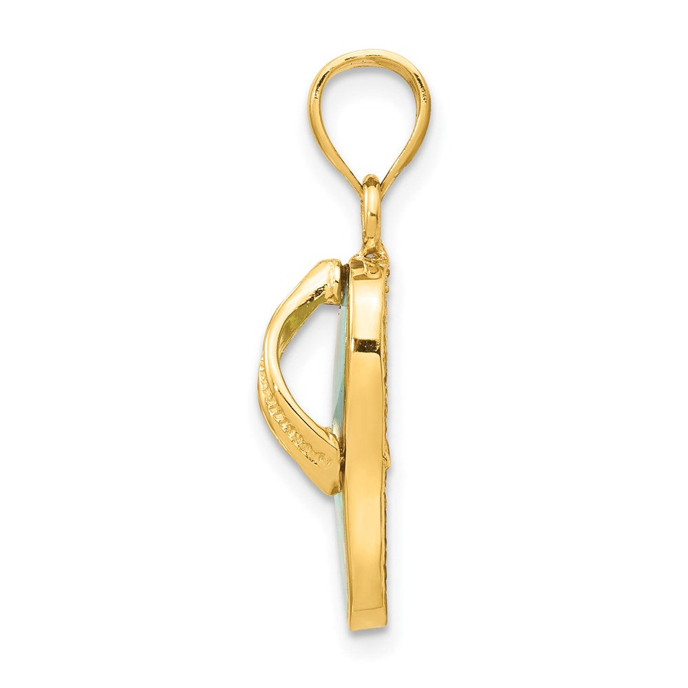 14k Yellow Gold Polished 3D w/Created White Opal Flip Flop Pendant