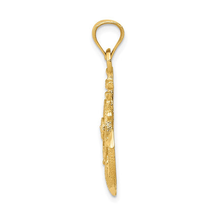 14k Yellow Gold Satin Diamond-cut Anchor Pendant