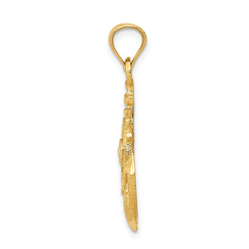 14k Yellow Gold Satin Diamond-cut Anchor Pendant