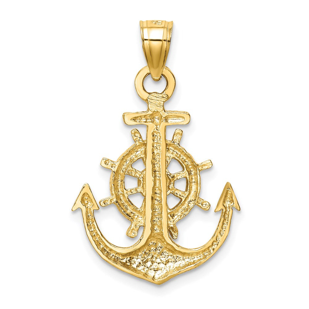 14k Yellow Gold Satin Diamond-cut Anchor Pendant