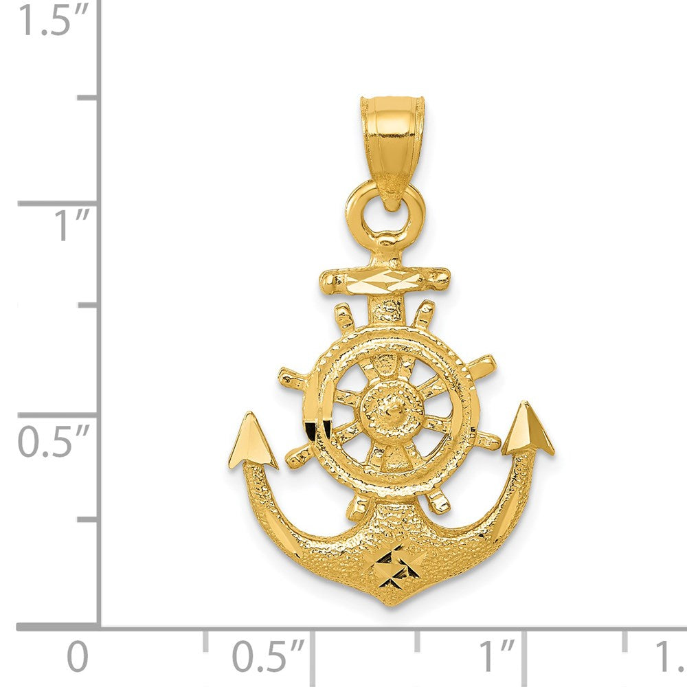 14k Yellow Gold Satin Diamond-cut Anchor Pendant