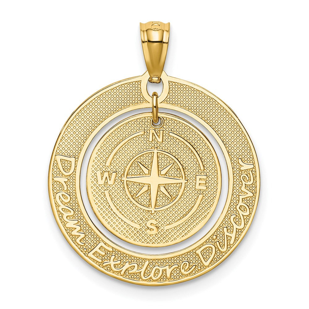 14k Yellow Gold Polished Dream Explore Discover w/Compass Pendant