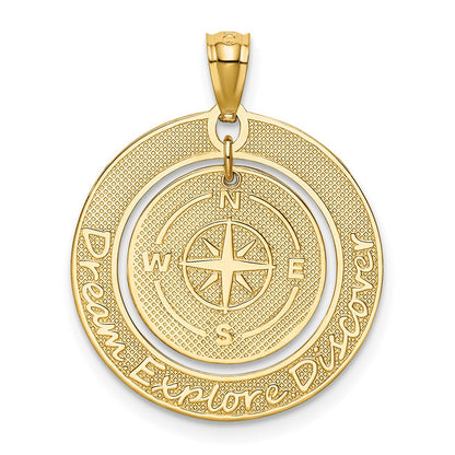 14k Yellow Gold Polished Dream Explore Discover w/Compass Pendant