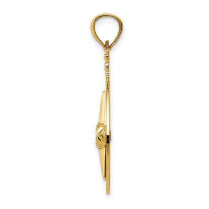 14k Yellow Gold Diamond-cut Polished Compass Pendant