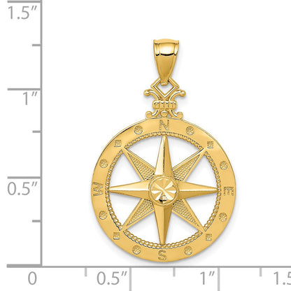 14k Yellow Gold Diamond-cut Polished Compass Pendant