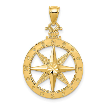 14k Yellow Gold Diamond-cut Polished Compass Pendant