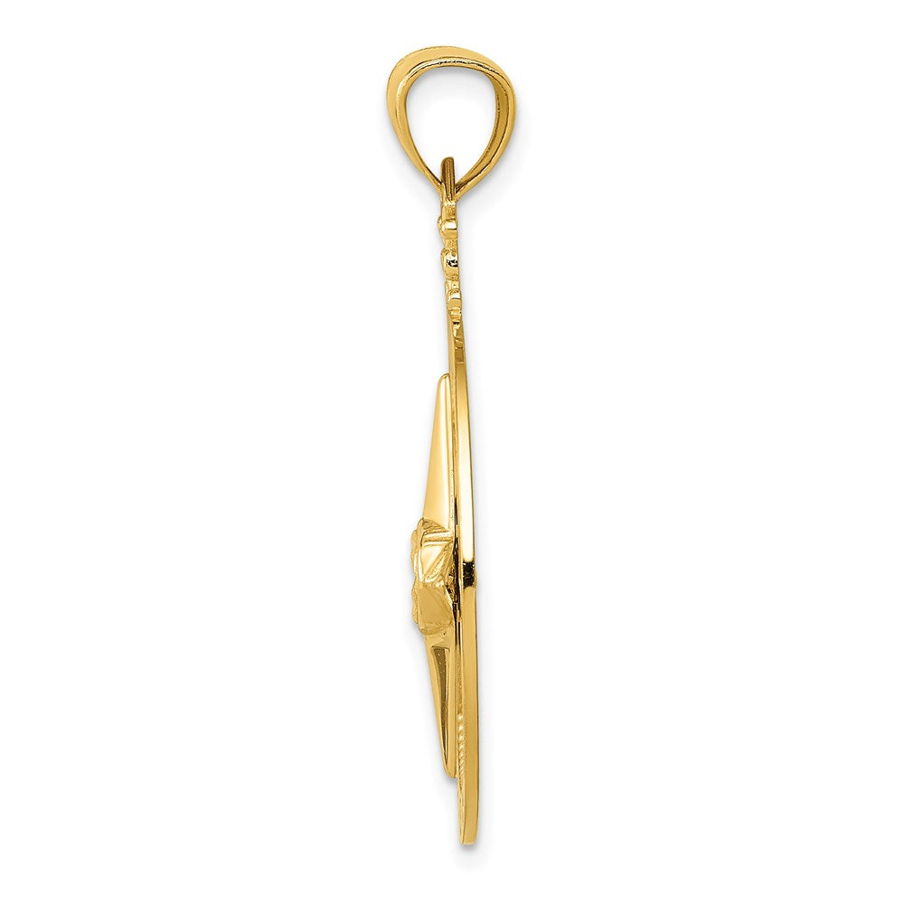 14k Yellow Gold Diamond-Cut Polished and Satin Compass Pendant