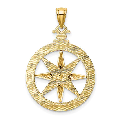 14k Yellow Gold Diamond-Cut Polished and Satin Compass Pendant
