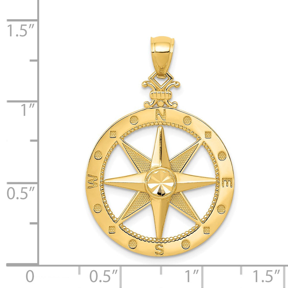 14k Yellow Gold Diamond-Cut Polished and Satin Compass Pendant
