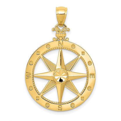 14k Yellow Gold Diamond-Cut Polished and Satin Compass Pendant